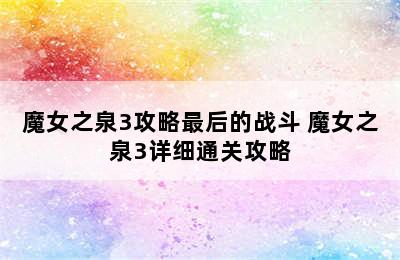 魔女之泉3攻略最后的战斗 魔女之泉3详细通关攻略